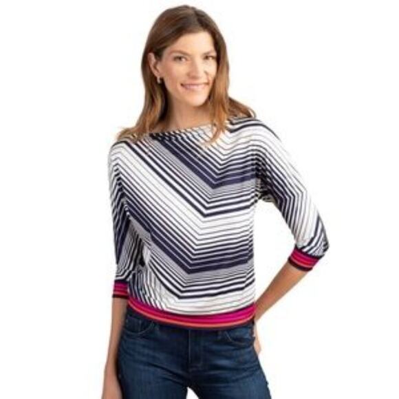 Trina Turk Womens Monteverde Striped Slinky Jersey Knit Blouse Size XS - Picture 1 of 8